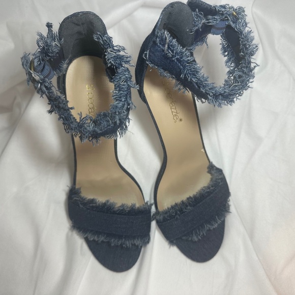 Retro Sexy Denim Fringe High Stiletto Heels Open Pointed Toe Sandals Sz 11 - Picture 4 of 12